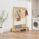 JIUYOTREE Standard Clothes Clothing Garment Rack with Storage Shelves Clothes Organizer for Hanging Clothes Coat Jacket Shirt Sweater Jeans Gold