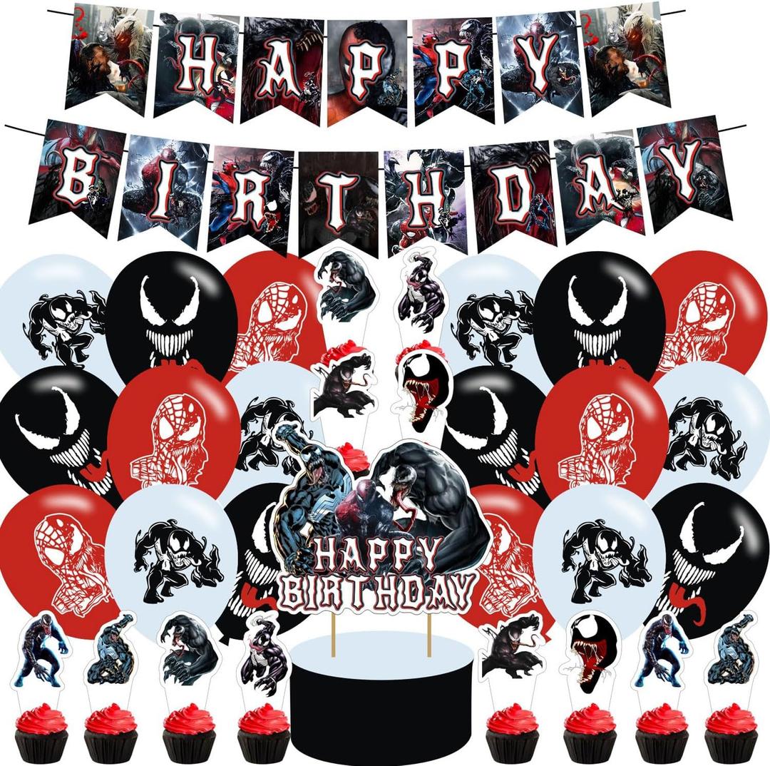 karg  Birthday Decorations  3 Party Supplies Include Happy Birthday Banner, Cake Topper and Cupcake Toppers, Balloons for Kids Party Decor