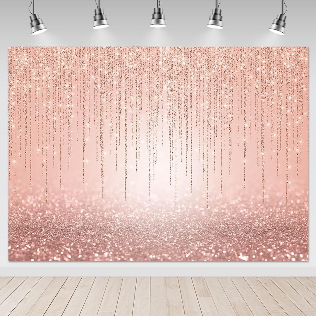 Mocsicka Backdrop Rose Gold Glitter Sweet Sixteen Birthday Party Background 7x5ft Rose Gold Birthday Baby Shower Photography Background