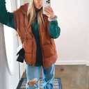 APAFES Women Winter Oversized Puffer Vest Quilted Lightweight Stand Collar Sleeveless Padded Puffy Jackets Coat with Pockets (Medium, Brown)