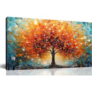 Zoyotago Large Canvas Wall Art Orange Yellow Tree Picture Modern Canvas Prints Ready to Hang for Bedroom Living Room Size 20x40, 20"L x 40"W, orange yellow tree