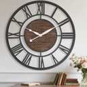 Pytha Sight 24 Inch Large Oversized Farmhouse Modern Decorative Wall Clock for Living Room,Silent Industrial Big Roman Numerals Vintage Metal Round Wall Clocks for Kitchen,Dinng Room,Office