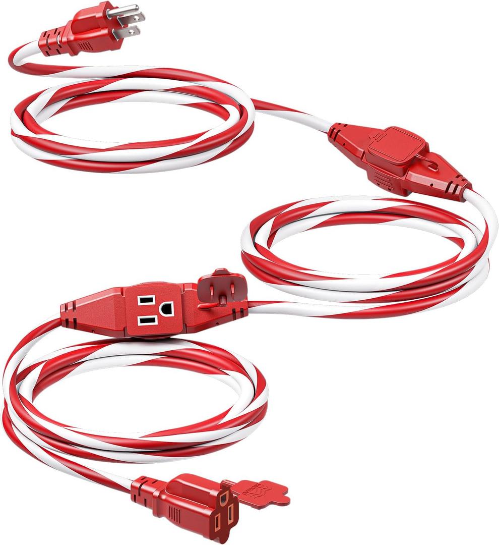 DEWENWILS 25FT Outdoor Extension Cord with Multiple Spaced Outlets Plugs, 16/3 SJTW Power Cord for Outdoor String Lights and Holiday Decorations, Appliances, UL Listed, Candy Cane (red swirl with white)