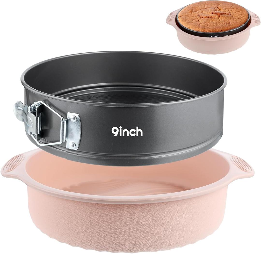 9 Inch Springform Pan with Pan Protector, Non-stick Leakproof Springform Cake Pan with Removable Bottom, Silicone Cheesecake Pan Protector Preventing Water from Entering the Springform Pan