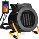 Greenhouse Heater with Thermostat, Outdoor Heaters for Patio, 3 Modes for PTC Ceramic Fast Heating, Overheat Protection, IPX4 Waterproof for Greenhouse, Grow Tents, Patio, Black