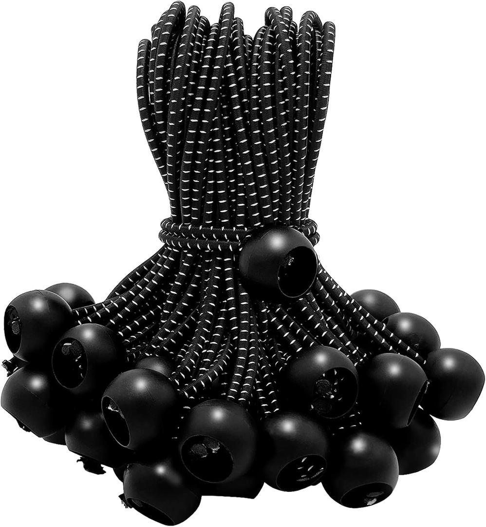50 Pack 6 Inch Bungee CordsBungee Balls, Bungee Cords with Balls,Elastic String Ties for Camping, Tents, Tarp, Canopy Shelter, Wall Pipe,Holding Wire and UV Resistant,Tarp tie Down