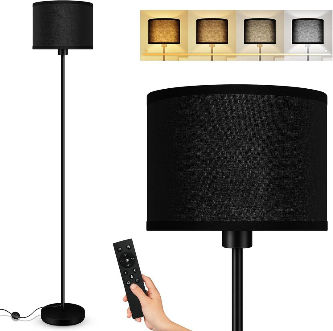 Floor Lamps for Living Room, Stepless Dimmable Floor Lamp with Remote, 2700K-6500K Colors Temperature & Brightness Adjustable,10W/1200LM Black LED Floor Lamp, Modern Standing Lamp for Bedroom/Office