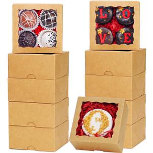 100 Pack Cookie Boxes with Window 4x4x2 Inch,Bakery Boxes, Chocolates Strawberries,Treat Boxes, Mini Cake Boxes, Pastry Dessert Boxes for Candy, Cupcakes- Brown Paper