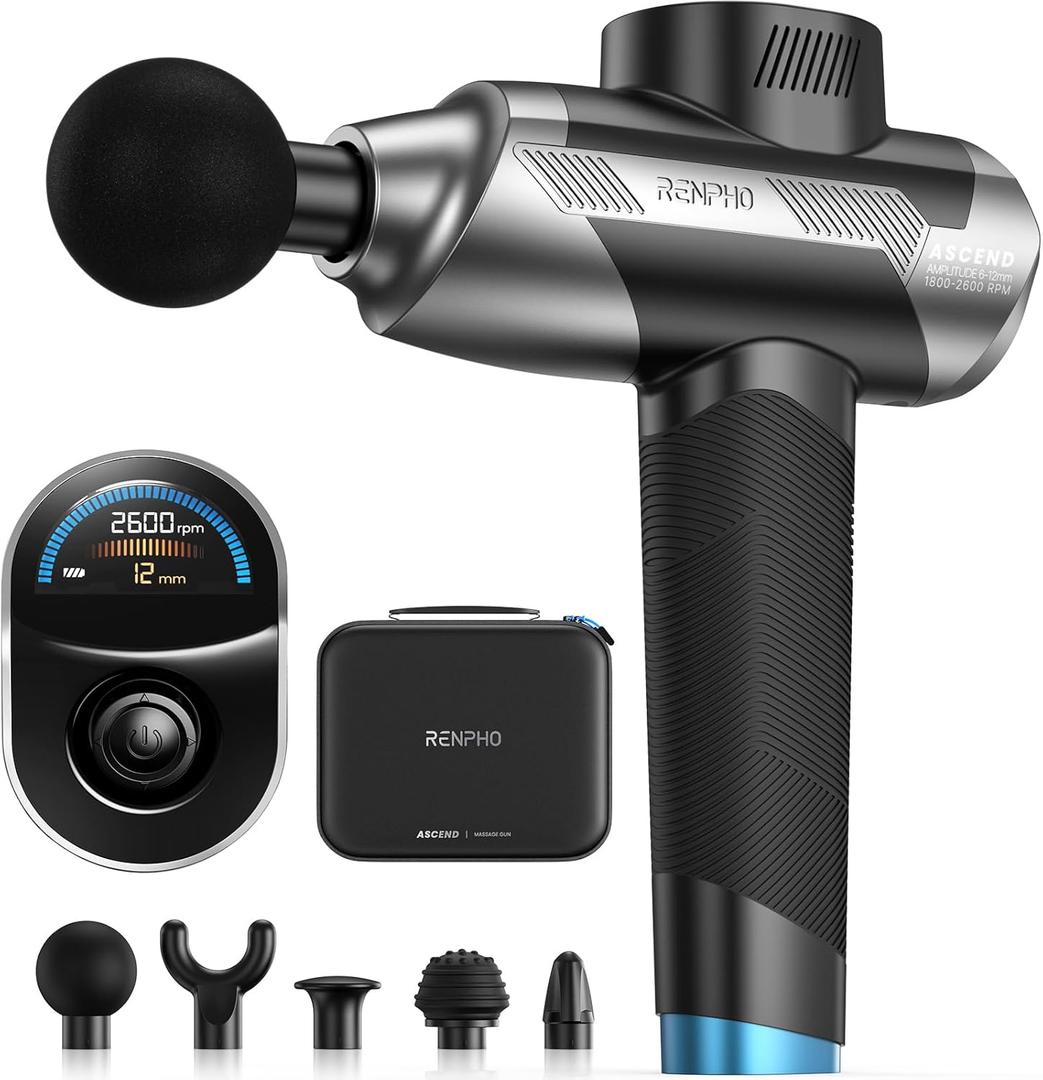 RENPHO Massage Gun, Christmas Gifts, Deep Tissue Back Massage for Athletes Men Women, 6-12mm Adjustable Amplitude Professional Muscle Massage, Color Display