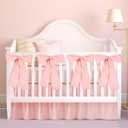 Pink Crib Bed Skirts with 4 Large Cot Bow 28" x 52" Baby Crib Skirt for Boys Girls Nursery Toddler Bedskirt Dust Ruffle 14" Drop, Pink, Double Layer