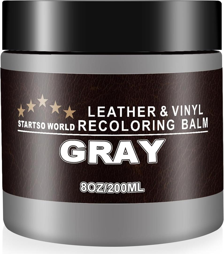 STARTSO WORLD Gray Leather Recoloring Balm, Leather Repair Kit for Furniture,Couches & Car Seats, Leather Paint, Leather Color Restorer, Leather Scratch Remover