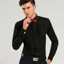 Men's Tuxedo Dress Shirt Wing Collar Front Pleat French Cuffs with 2 Bow Ties Button Down Shirts (Black, L)