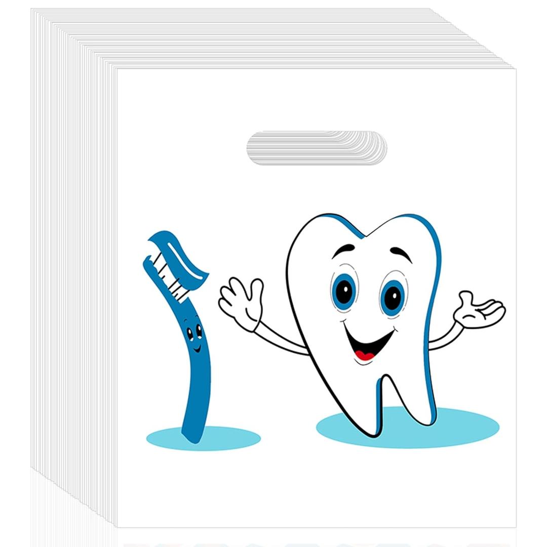 100 Pcs Dental Bags, 9 x 8 Inches Tooth Patient Care Goodie Bags, for Dental Clinics, Schools and Patient Use (Style 3)