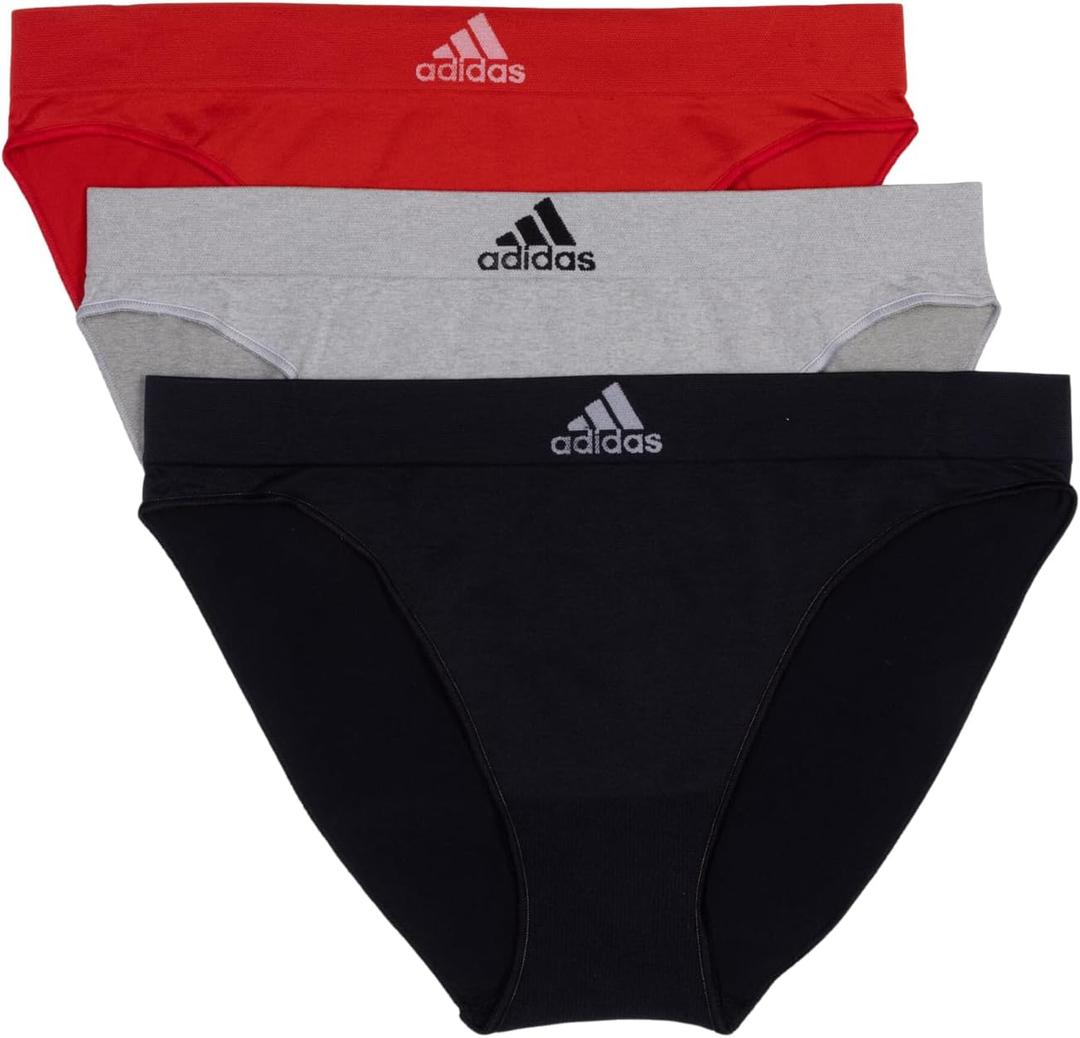 adidas Women's Seamless Bikini Underwear 6-Pack (Black With Stripes/Heather Grey/Vivid Red) S 