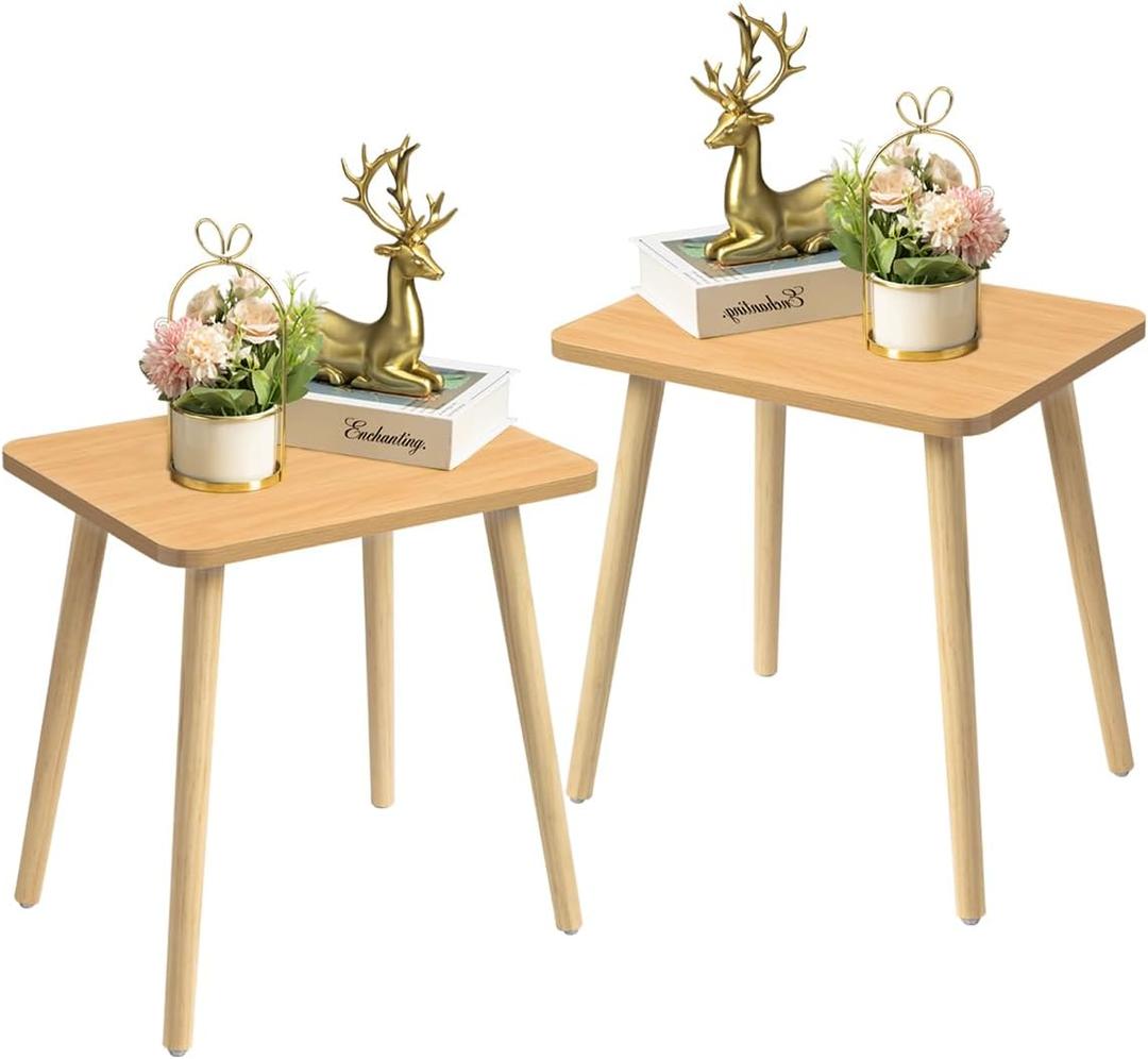 FORAOFUR End Tables Living Room Set of 2, Side Tables for Small Spaces, Modern Side Table Accent Tables with Wooden Legs for Living Room, Bedroom, Easy Assembly (Nature)