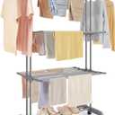 SONGMICS Clothes Drying Rack 4-Tier, Foldable Laundry Drying Rack 68.1-Inch Tall, Stainless Steel, Rolling Clothes Horses, Clothes Airer, Indoor Outdoor Use, Dove Gray ULLR703G01