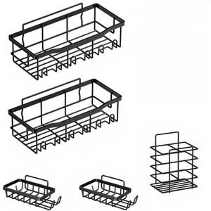 Premium Stainless Steel Shower Enclosure Non Perforated Bathroom Shelf Shower Rack Sticky Shower Box 5 Pack Black Stainless Steel Bath Organizer Bathroom Storage and Home Decoration