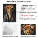 Bathroom Leopard In a Bathrobe Wall Art Maximalist Eclectic Cheetah Posters Pictures Animals And Flowers Canvas Prints Funky Animals Painting Wall Decor y2k Aesthetic Room Decoration Framed, 24x1