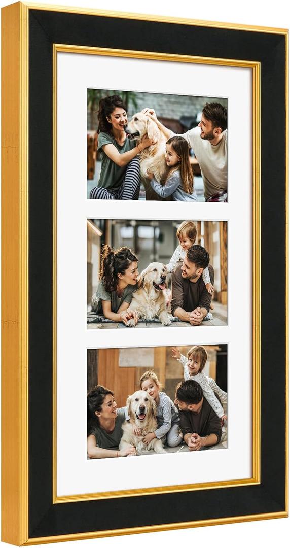 Suede 8x14 Picture Frame Display 3 Opening 4x6 Picture Frames Collage Wall Decor with Mat,Multi Photo Frame for Plexiglass,Wall Decor,1Pack,Black