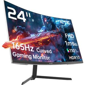 24 inch 1500R Curved Gaming Monitor 165Hz 1ms FHD 1080p VA Tilt Adaptive Sync HDR 110% sRGB DP/HDMI,VESA for Gaming Home Office Business PS5 PC Monitors
