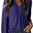 Dokotoo Womens Tops Casual Pleated V Neck Puff Long Sleeve T Shirts Loose Tunic Business Blouse (Blue, XXL)