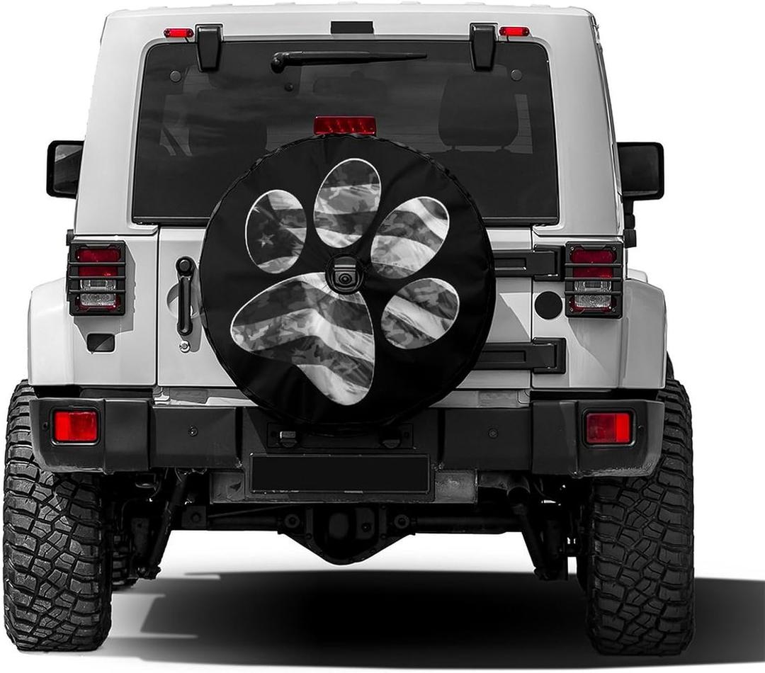 Paws US American Flag Spare Tire Cover with Backup Camera Hole Wheel Tire Cover Fit Trailer, RV, SUV and Many Vehicle 17inch