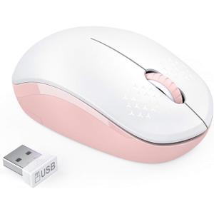 seenda Wireless Mouse, 2.4G Noiseless Mouse with USB Receiver Portable Computer Mice for PC, Tablet, Laptop, Notebook - Pink & White