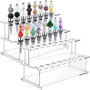 2 Pcs Wine Bottle Stopper Display Stairs 16 Slot Clear Acrylic 2 Tier Riser Wine Stopper Holder Wine Stopper Display Stand Rack for Countertop, 9.45''L x 4.72''H x 3.94''W