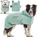 DENTRUN Dog Robes for After Bath - Super Absorbent & Fast Drying Dog Bathrobe with Adjustable Hood, Belly Strap - Warm Puppy Coat for Small Large Breeds, Bath/Beach/Swimming Quick Dry Towel Robe (Green), L