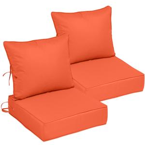 Vulacko 22x22 Outdoor Chair Cushions Set of 2, Waterproof Deep Seat Cushions for Patio Furniture with Removable Cover, Fade Resistant 4'' Outdoor Seat Cushion w/Ties&Handle for Sofa Loveseat, Orange