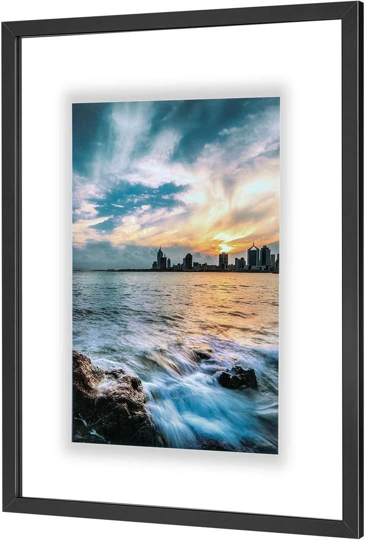 ONE WALL 18x24 Inch Floating Frame, Black Wood Double Glass Float Picture Frame