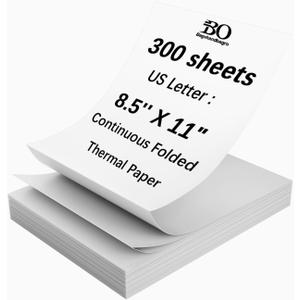 300 Sheets Thermal Printer Paper Continuous Folded 8.5 x 11 Inches US Letter Size Office Paper Products for PD-A4/ M832D/ M08F Portable Printer, Inkless and Wireless Printers, Advanced Value Set.