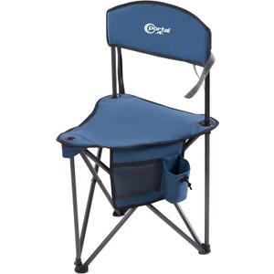 PORTAL Extra Large Quick Folding Tripod Stool with Backrest Fishing Camping Chair with Carry Strap (Blue)