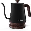 Gooseneck Electric Kettle - Stainless Steel Pour Over with Auto Shut Off, 0.8L Capacity, 1000W Quick Heating, Design with Elegant Handle, Matte Black with Walnut, Manual, (XH-W081-BW)