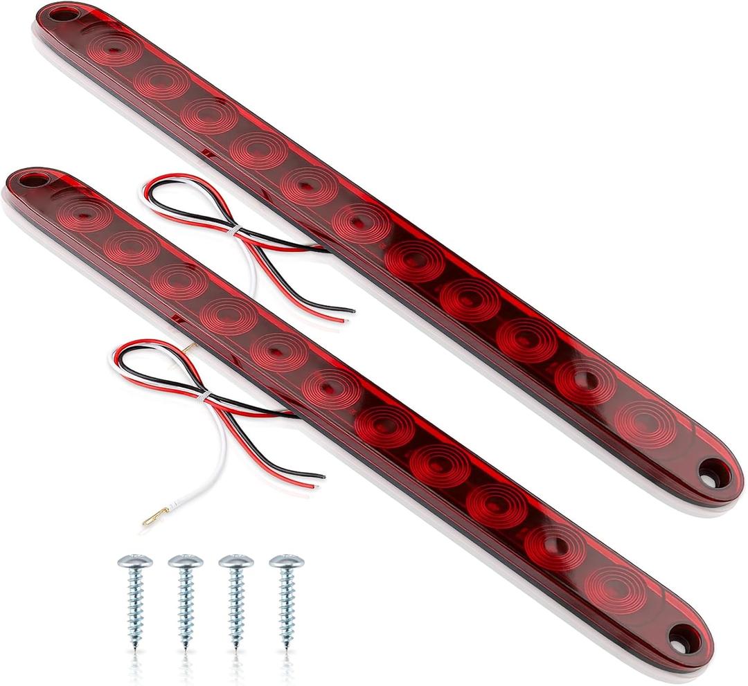 2 Pack 16 "Red Trailer Brake Tail Light Strip 11 LED Bar Stop Turn Signal Tail Lights for Golf Cart Offroad Truck RV UTV ATV Marine Boats Brake Strip Red Light