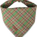 Christmas Dog Bandanas Boy Girl Green Lattice Cotton Washable Dog Scarf Adjustable Pet Bib Scarves for Small Medium Large Dogs S