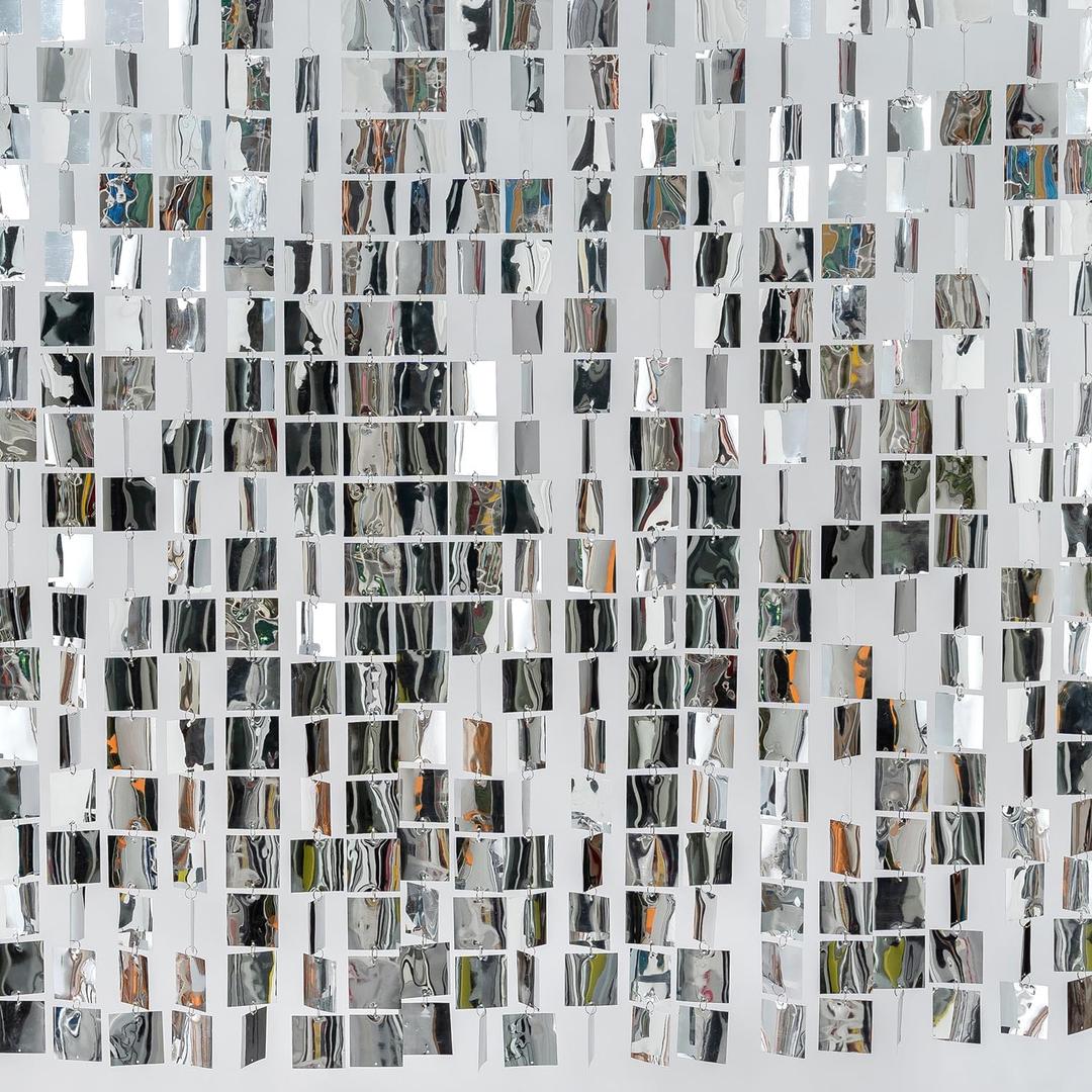 Silver Shimmer Wall Backdrop, 20 Packs Silver Sequin Shiny Curtain Square Dots Garland for Wedding, Birthday, Bachelorette Party, 70s 80s 90s Theme Disco Party Decorations Supplies