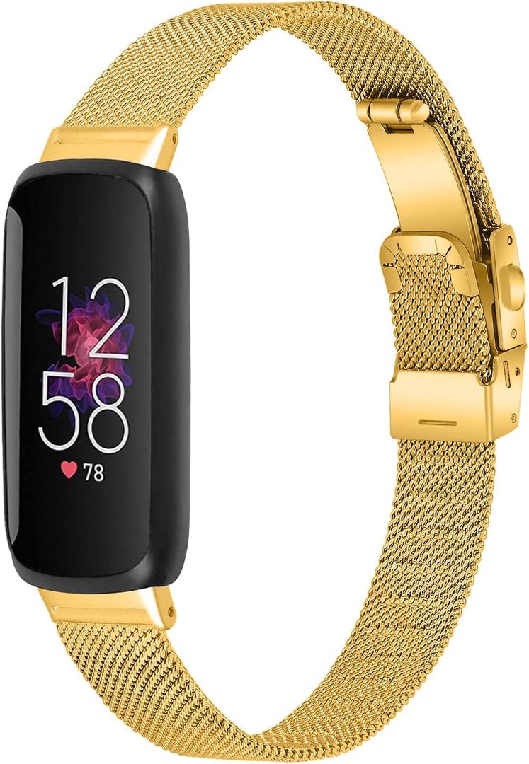 FitTurn Compatible with Fitbit inspire 3 metal band, Replacement Stainless Steel Mesh Watch Band Quick Release Metal Smart Strap for Fitbit inspire 3 Health & Fitness Tracker Watch (Gold)