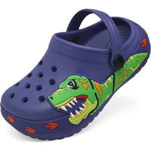 FolHaoth Boys Girls Toddler Clogs Little Kids Slip on Slides Slippers Cute Cartoon Dinosaur Tyrannosaurus rex Pattern Garden Shoes Summer Indoor Outdoor Beach Pool Water Sandals (Blue)