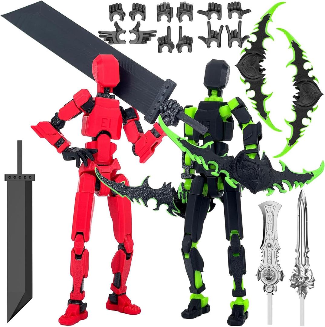 (Assembly Completed) T13 Action Figure Set, Titan 13 Robot Action Figure 3D Printed robo 13 Lucky 13 Articulated, Dummy Gift for Collectors Desktop Decorations, Black Green/Red Black