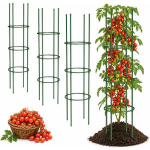 4 Pack Tomato Cages for Garden, 49" Adjustable Heavy Duty Round Tomato Cage, Metal Plant Support & Tomato Trellis for Raised Garden Bed, Pots, Vegetable & Climbing Plant Support Stakes (4)