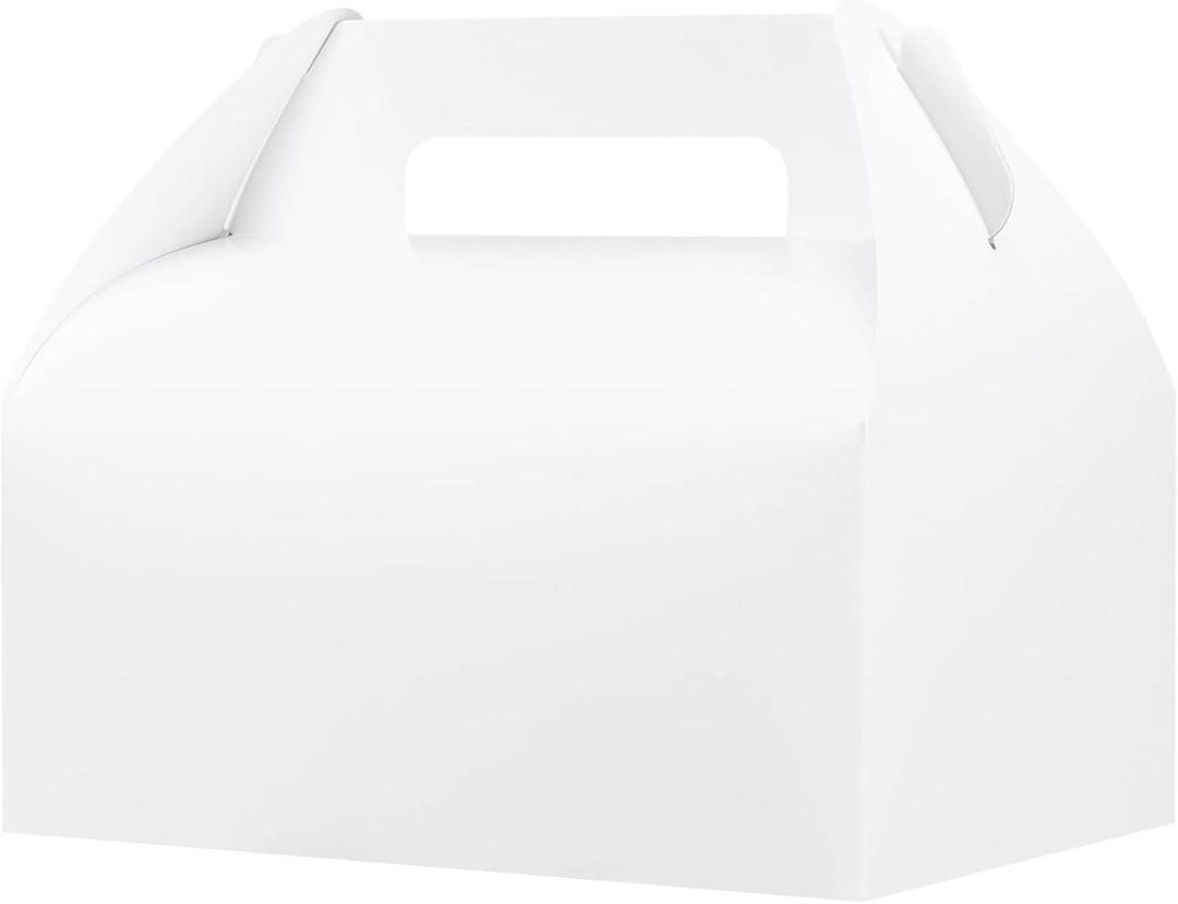 UnicoPak 30 Pcs 9x6x6 Large Gable Boxes White Gift Boxes with Handles Bakery Boxes Treat Boxes Paper Lunch Boxes To Go Boxes for Birthday Wedding Party Favors Picnic Christmas