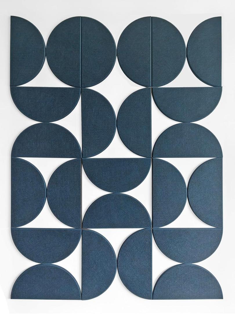 Half-Circle Felt Board Tiles, 12 Packs - Self Adhesive Wall Art & Acoustic Panels | Abstract Wall Decor for Home Office | Modern Pinboard - Prussian Blue