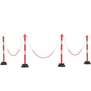 4 Pack 34 Inches Traffic Delineator Post Cones, Portable Orange Safety Driveway Barrier with Weighted Rubber Base, Reflective Collars, 5 FT Plastic Chain for Road Safety, Parking Lot