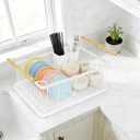 Dish Racks for Kitchen Counter, Thickened Metal Dish Drying Rack with Wooden Handles, Kitchen Countertop Organizer for Dishes, Spoons and Forks, No Assembly, White, 18.7''*12.6''*5.51'', Small