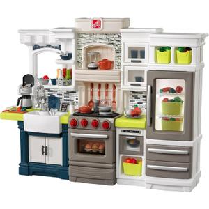 Step2 Elegant Edge Kids Kitchen Playset, Indoor/Outdoor Kitchenette, Interactive Play with Lights and Sounds, Made of Durable Plastic, Includes 78 Piece Toy Accessories, For Toddlers 3+ Years Old, Large