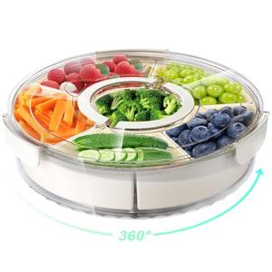 Divided Rotating Serving Tray with Lid and Handle, Portable Snackle Box for Fruits Snacks Veggie Charcuterie, Clear Lazy Susan Organizer and Fridge Storage Container for Adults Child (1PCS,12" L Divided Rotating Serving Tray with Lid and Handle, Portable Snackle Box for Fruits Snacks Veggie Charcuterie, Clear Lazy Susan Organizer and Fridge Storage Container for Adults Child (1PCS,12" L