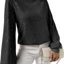 SweatyRocks Women's Sequin Long Sleeve Blouse Casual Round Neck Pullover Shirt Tops (Black) S