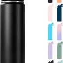24 oz Insulated Water Bottle with Handle, 304 Stainless Steel Water Bottles with Wide Mouth, Double Wall Vacuum Sports Water Bottle, BPA Free, Keep Cold and Hot, Black | with Handle, Water Bottles, Wide Mouth, Double Wall Vacuum, Sports Water Bottle, BPA Free