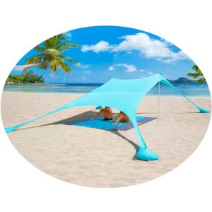 Beach Tent Sun Shelter, 10 x 10 FT Beach Canopy Tent Sun Shade with 4 Sandbags, 2 Poles,Elastic Cords, Sand Shovel + 4 Ground Pegs UPF50+ Beach Shade Canopy for Outdoor Camping, Fishing Beach Tent Sun Shelter, 10 x 10 FT Beach Canopy Tent Sun Shade with 4 Sandbags, 2 Poles,Elastic Cords, Sand Shovel + 4 Ground Pegs UPF50+ Beach Shade Canopy for Outdoor Camping, Fishing